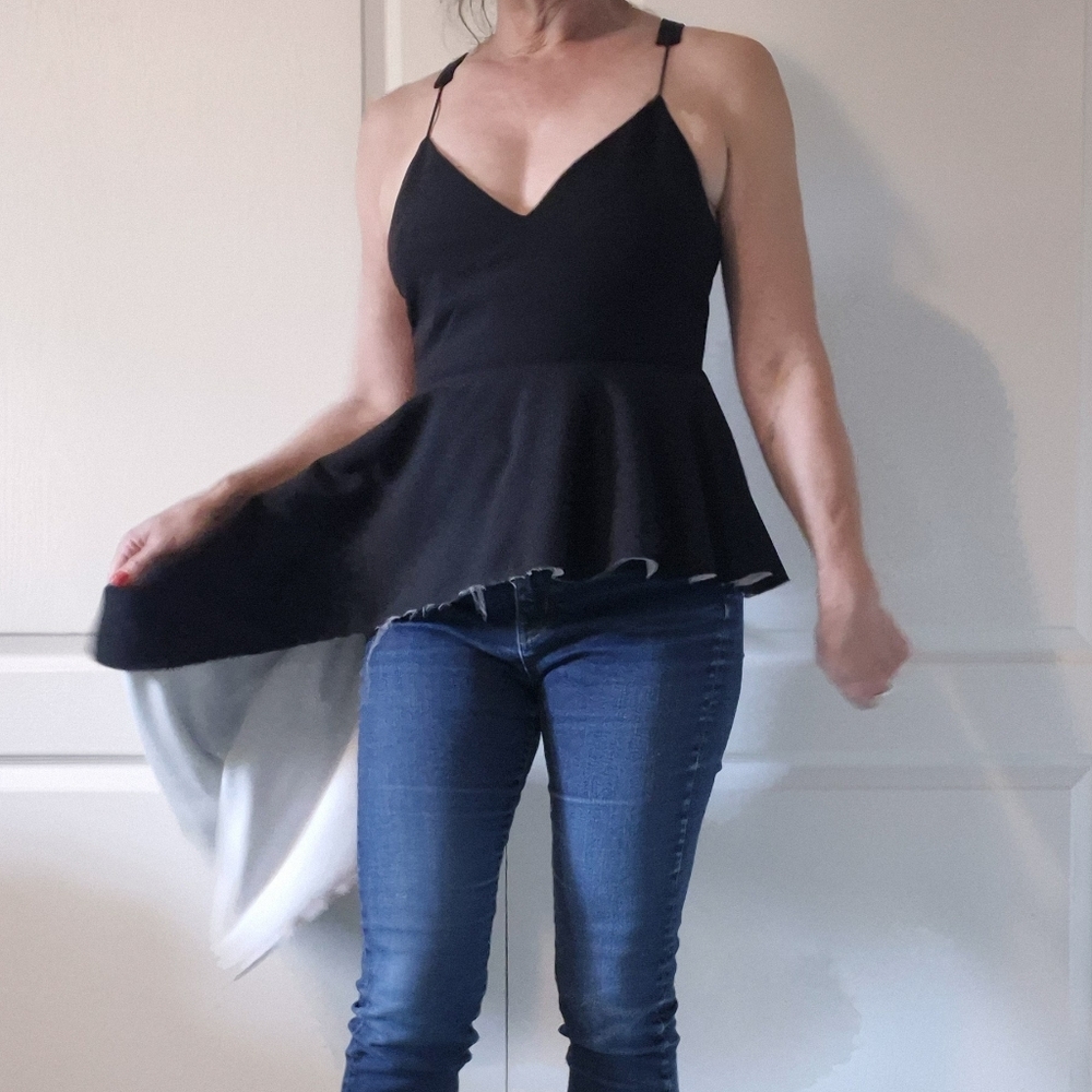 Black and White Asymmetrical Party Top